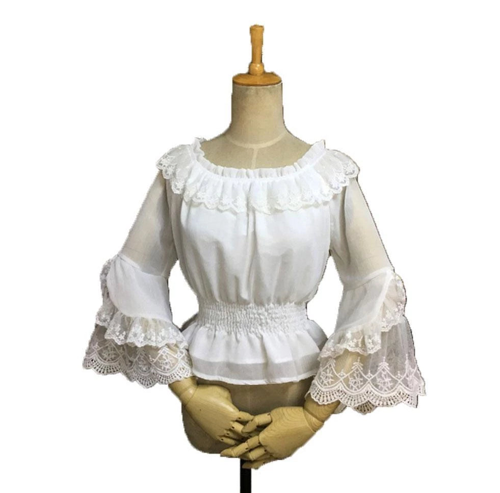 Lace Trimmed Flare Sleeve Lolita Blouse - Sissy Panty Shop