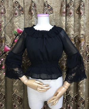 Lace Trimmed Flare Sleeve Lolita Blouse - Sissy Panty Shop