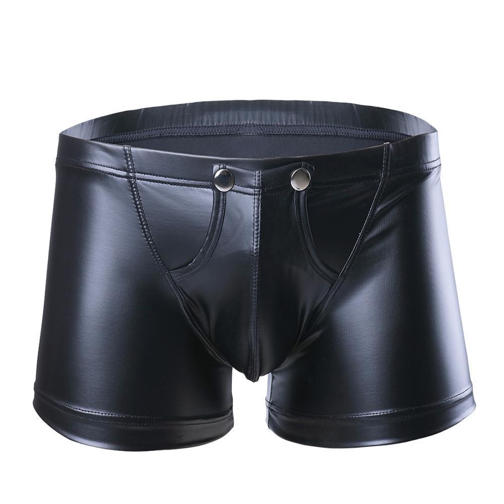 Faux Leather Bulge Pouch Boxer Shorts - Sissy Panty Shop