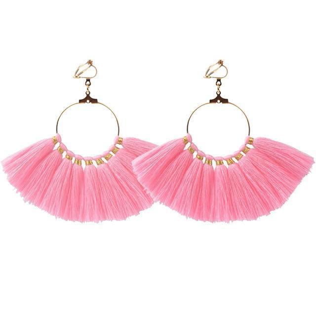 Fan Shaped Pink Tassel Earrings - Sissy Panty Shop