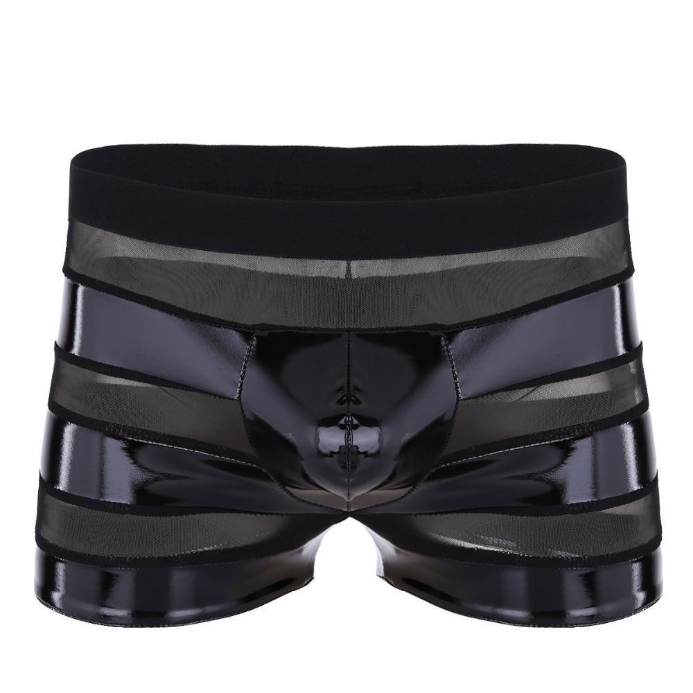 Faux Leather & Mesh Boxer Shorts - Sissy Panty Shop