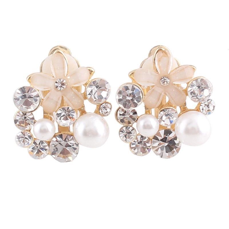 Rhinestone Simulated Pearl Clip on Earrings - Sissy Panty Shop