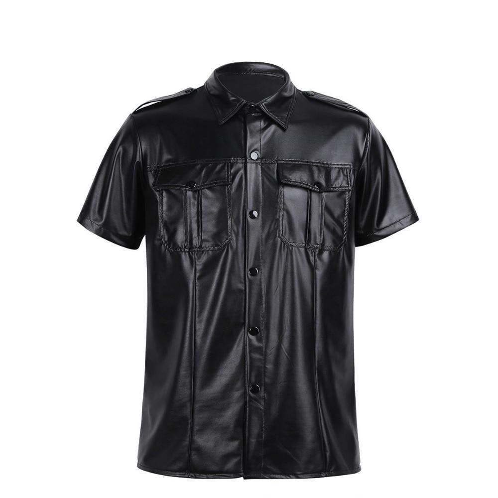 Faux Leather Short Sleeve Shirt - Sissy Panty Shop