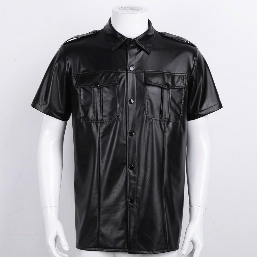 Faux Leather Short Sleeve Shirt - Sissy Panty Shop