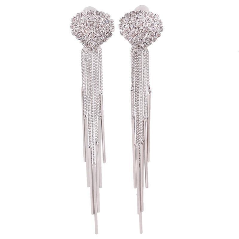 Long Tassel Rhinestone Clip on Earrings - Sissy Panty Shop