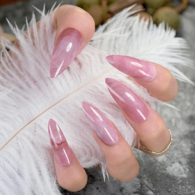 Extra Long Stiletto Pink Marble Nails - Sissy Panty Shop
