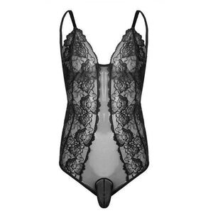 One-Piece Sheer Floral Lace Bodysuit – Sissy Panty Shop