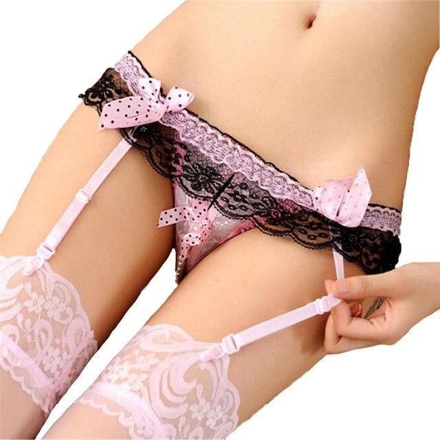 Crotchless Lace Garter Belt w/ Bowknots - Sissy Panty Shop