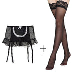Bow Maid Garter Belt w/ Black Stockings set - Sissy Panty Shop