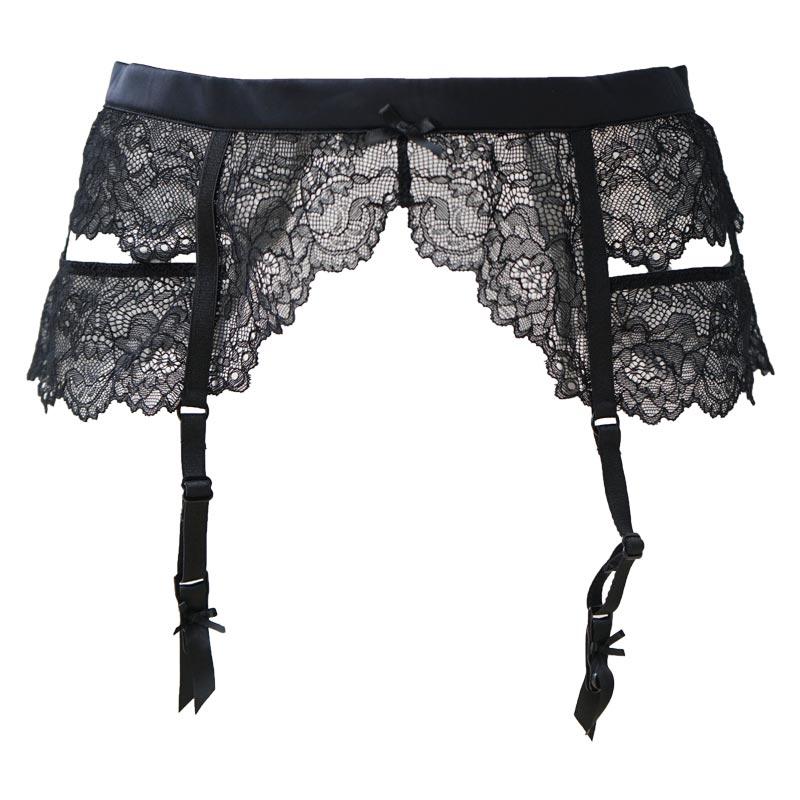 Black Lace & Satin Garter Belt - Sissy Panty Shop