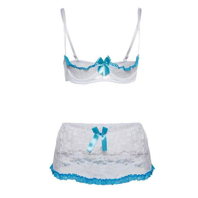 Open Bra Lingerie Set w/ Garter - Sissy Panty Shop