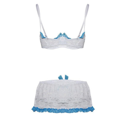 Open Bra Lingerie Set w/ Garter - Sissy Panty Shop