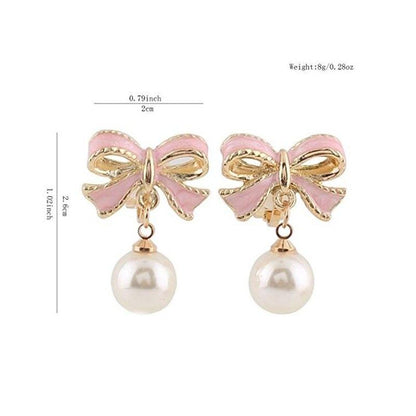 Simulated Pearl Pink Bowknot Clip on Earrings - Sissy Panty Shop