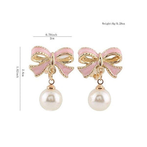 Simulated Pearl Pink Bowknot Clip on Earrings - Sissy Panty Shop