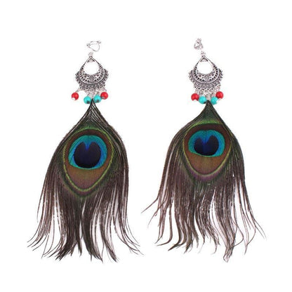 Peacock Feather Clip On Earrings - Sissy Panty Shop