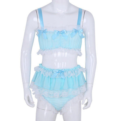 Ruffled Lace & Bowknots Lingerie Set - Sissy Panty Shop