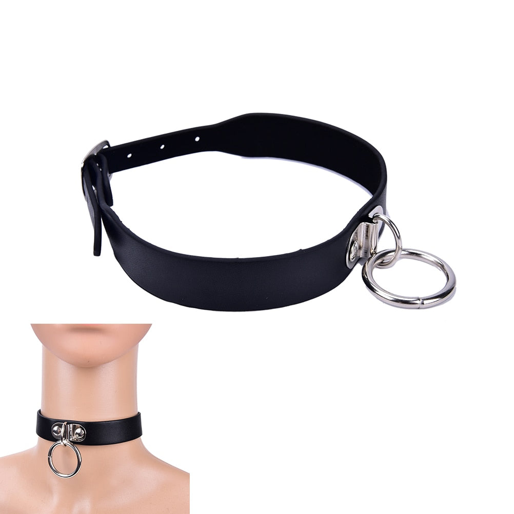 BDSM Leather Bondage Collar - Sissy Panty Shop