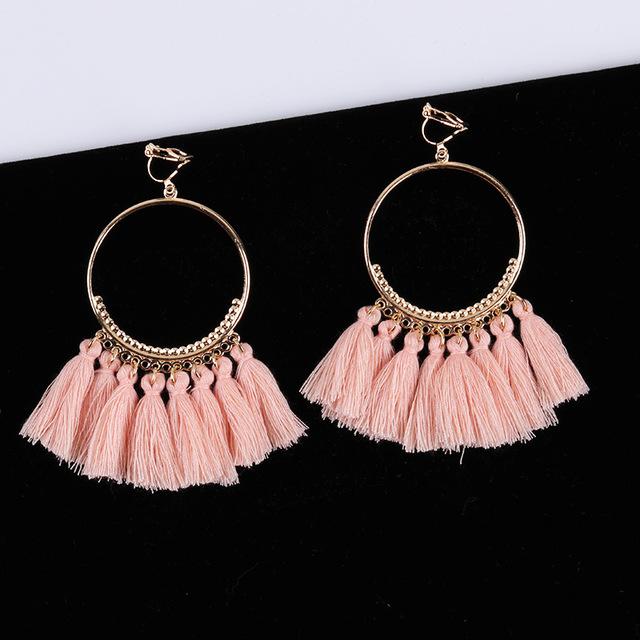 Bohemian Tassel Clip On Earrings Sissy Panty Shop pink 