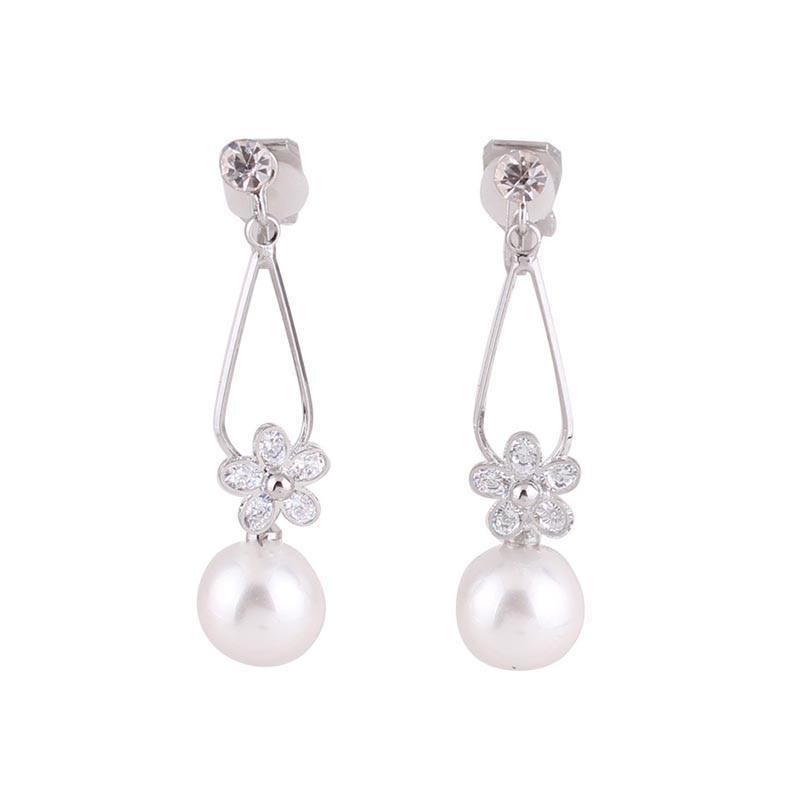 Pearl CZ Flower Clip On Earrings - Sissy Panty Shop