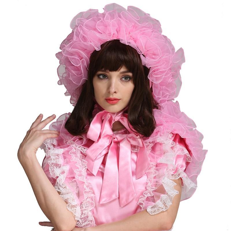 Pink Organza Bonnet With Cape - Sissy Panty Shop