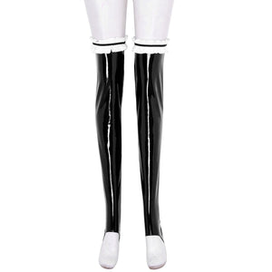 Faux Leather Ruffled Tights - Sissy Panty Shop