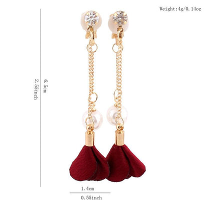 Tassel Cloth Flower Clip on Earrings - Sissy Panty Shop