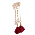 Tassel Cloth Flower Clip on Earrings Sissy Panty Shop red 