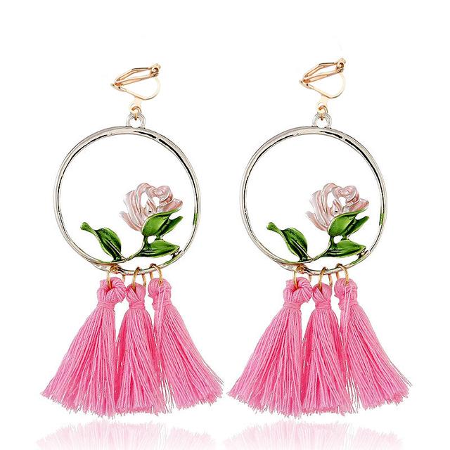 Rose Tassel Clip on Earrings - Sissy Panty Shop