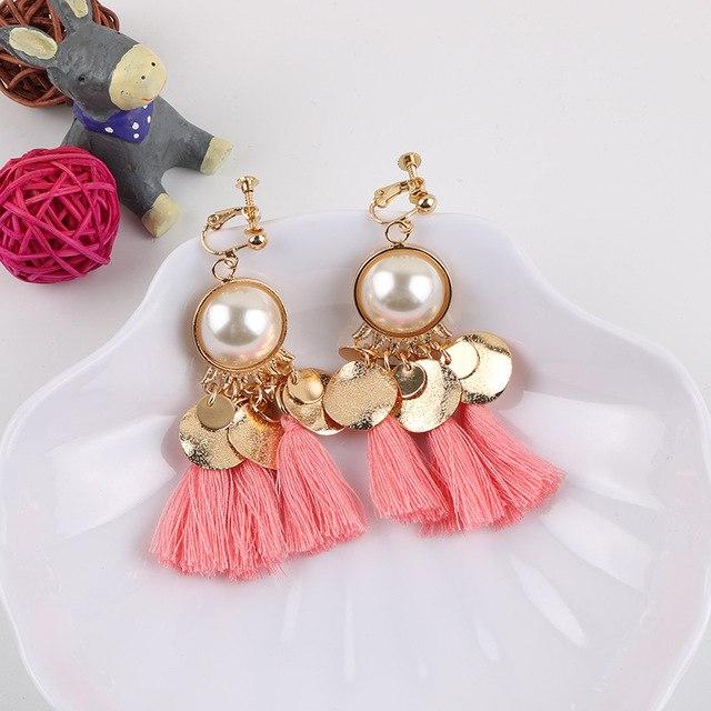 Faux Pearl Tassel Clip On Earrings - Sissy Panty Shop