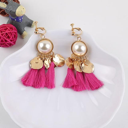 Faux Pearl Tassel Clip On Earrings - Sissy Panty Shop