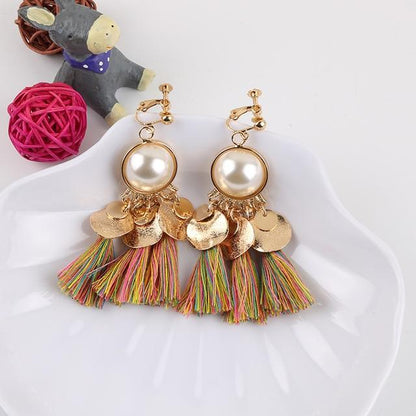 Faux Pearl Tassel Clip On Earrings - Sissy Panty Shop