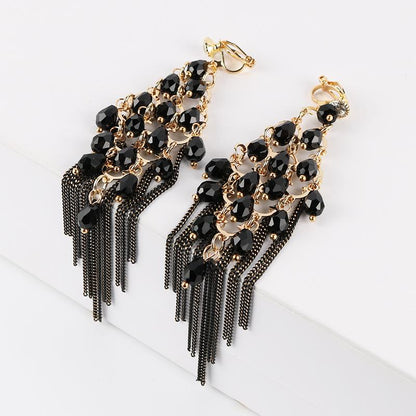 Tassel Crystal Clip On Earrings - Sissy Panty Shop