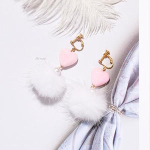 Mink Fur Ball Clip on Earrings - Sissy Panty Shop