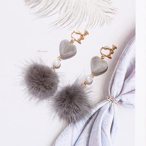 Mink Fur Ball Clip on Earrings - Sissy Panty Shop