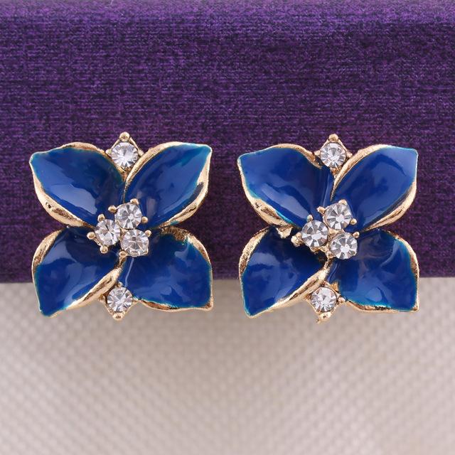 Blue Crystal Flower Clip On Earrings - Sissy Panty Shop