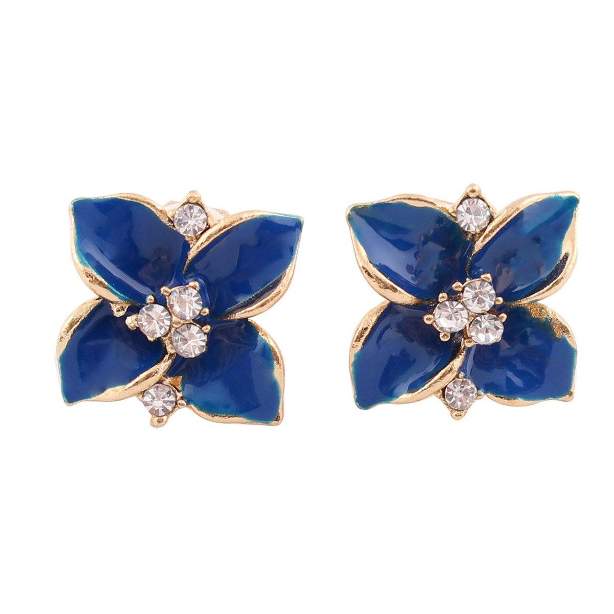 Blue Crystal Flower Clip On Earrings - Sissy Panty Shop