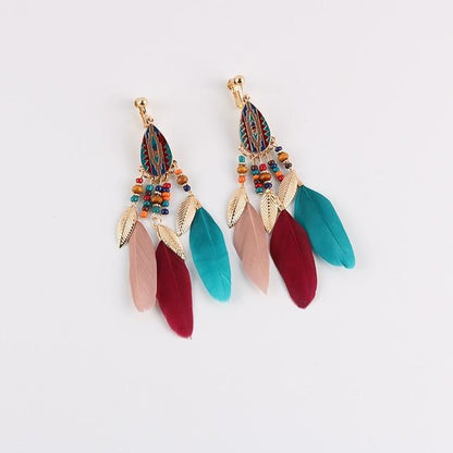 Bohemian Feather Clip on Earrings - Sissy Panty Shop