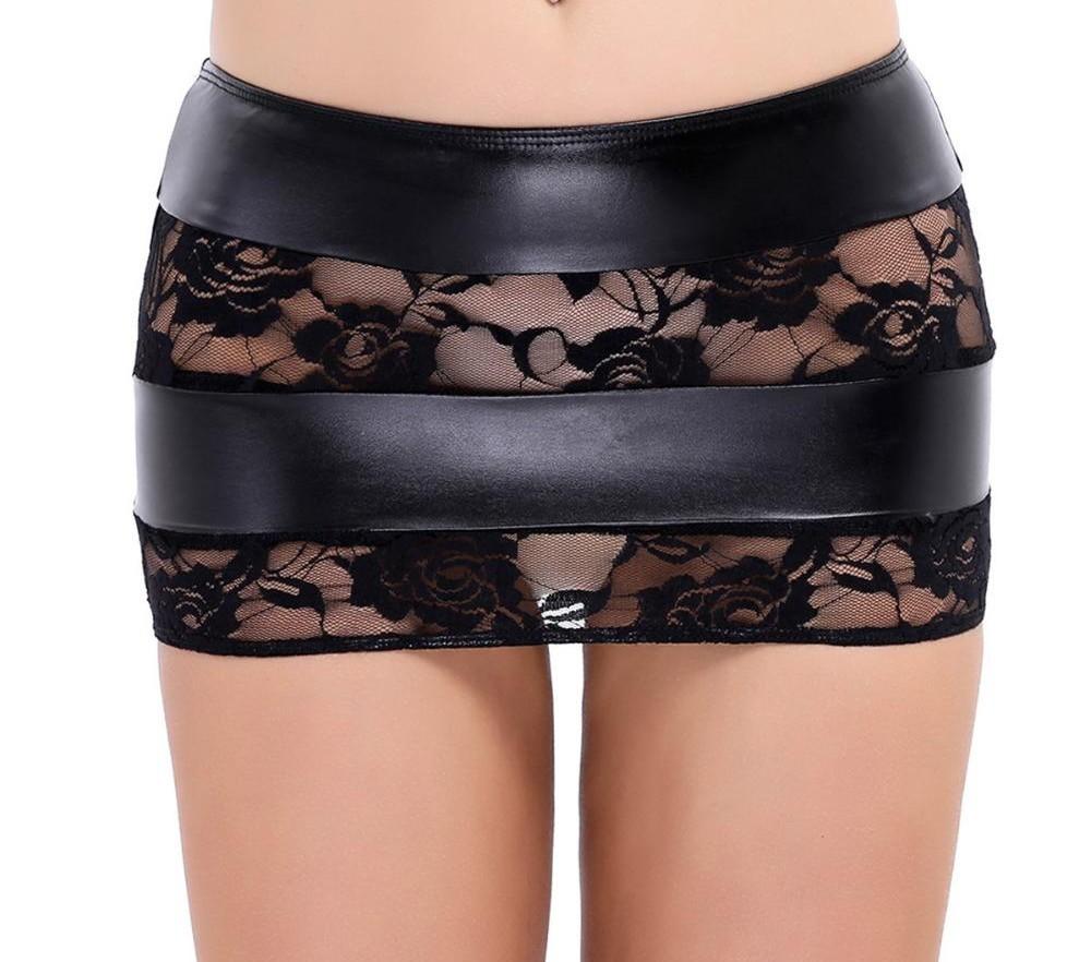 Faux Leather Lace Mini Skirt - Sissy Panty Shop