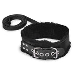 BDSM Leather Plush Collar And Leash - Sissy Panty Shop