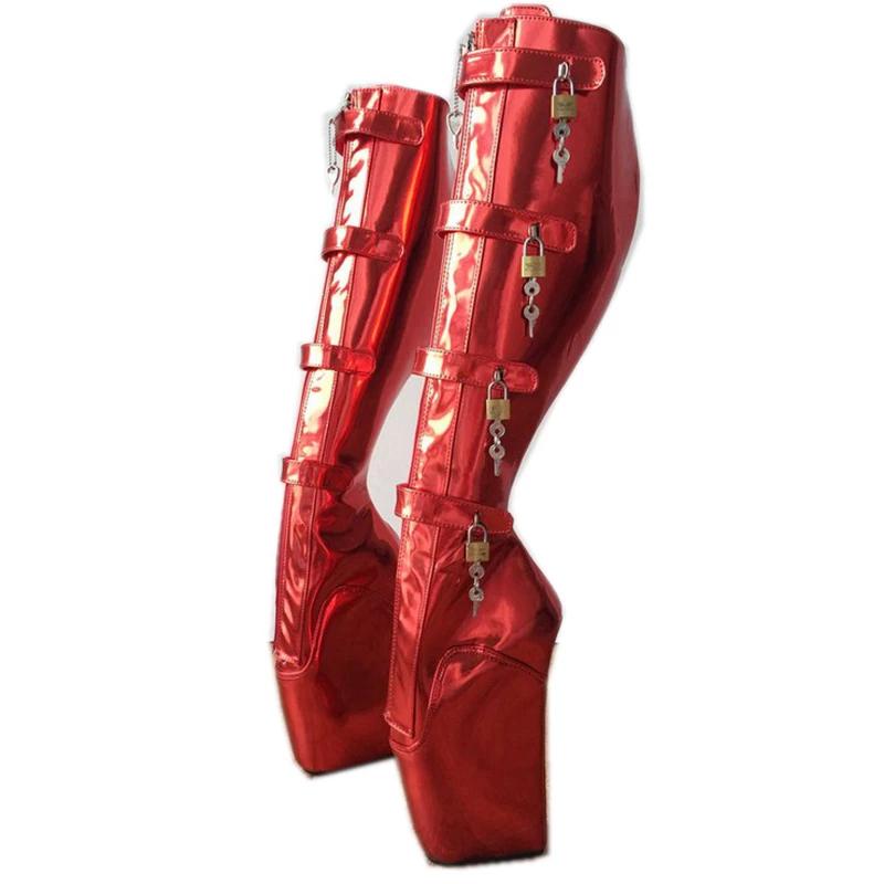 Lockable Red Ballet Wedge Boots - Sissy Panty Shop