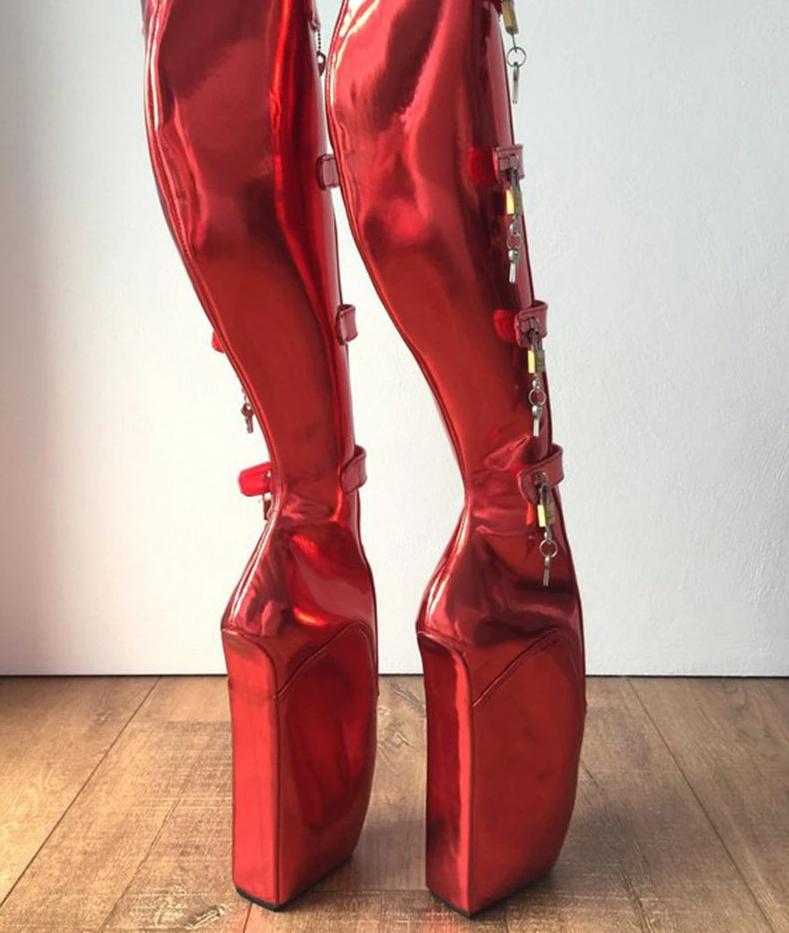 Lockable Red Ballet Wedge Boots - Sissy Panty Shop