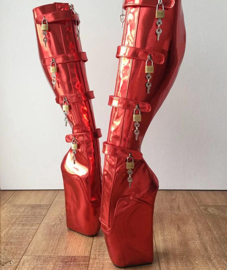 Lockable Red Ballet Wedge Boots - Sissy Panty Shop