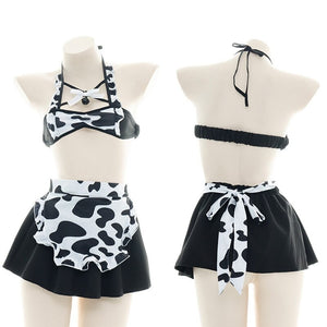 Frilly Cow Print Maid Bikini Set - Sissy Panty Shop