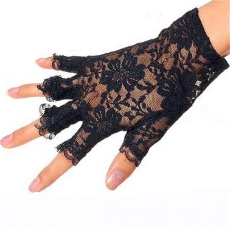 Womens Long Black Lace Gloves
